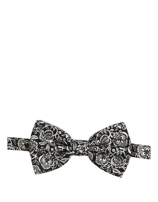 Tie Black White Paisley Silk Adjustable Neck Papillon Bow