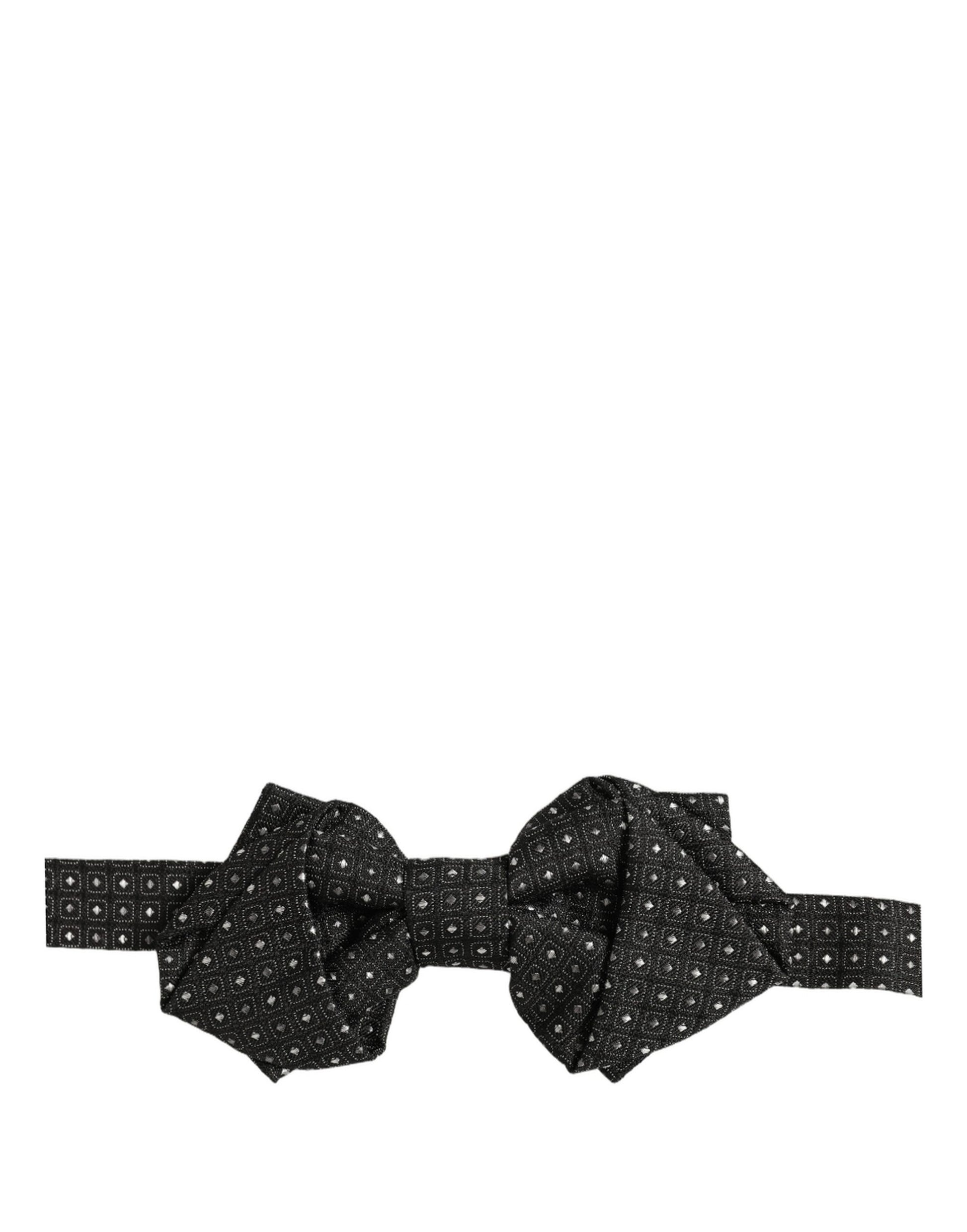 Men Black Polka Dot Silk Adjustable Neck Papillon Bow Tie