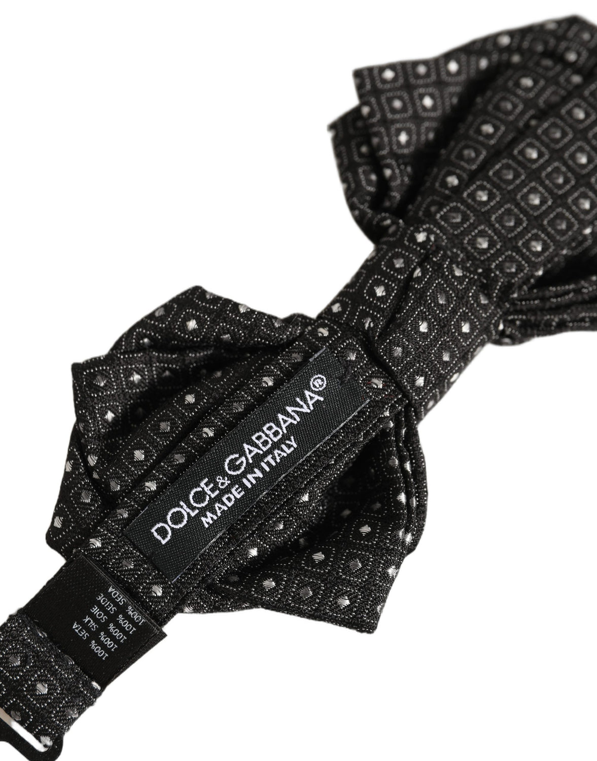 Men Black Polka Dot Silk Adjustable Neck Papillon Bow Tie
