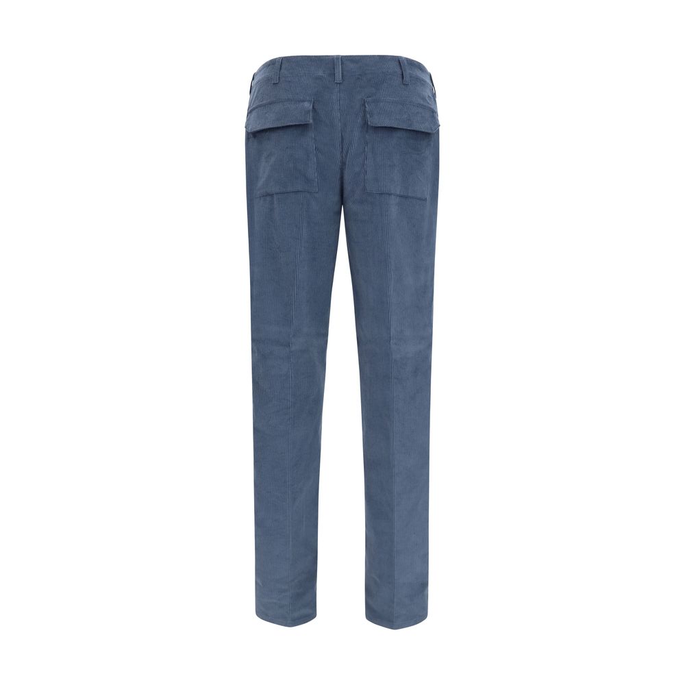 Blue Cotton Casual Pants