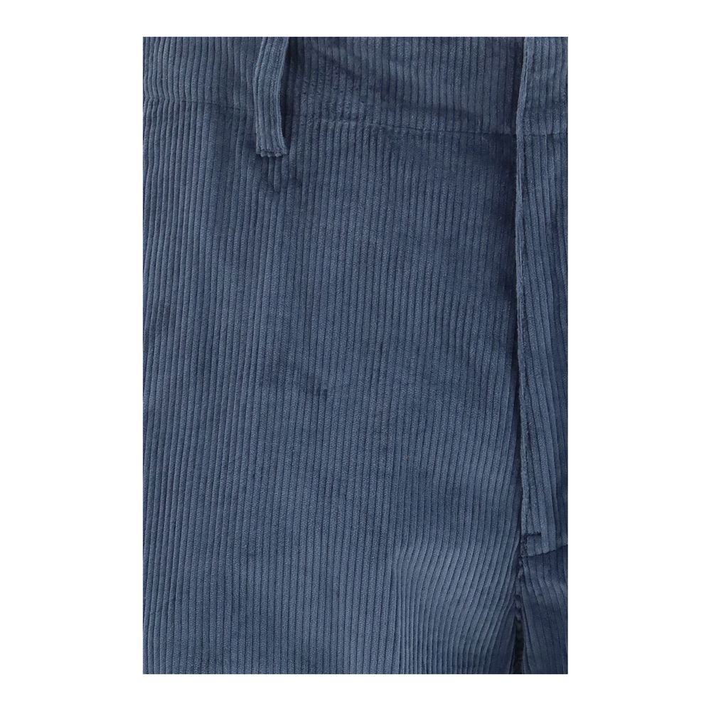 Blue Cotton Casual Pants