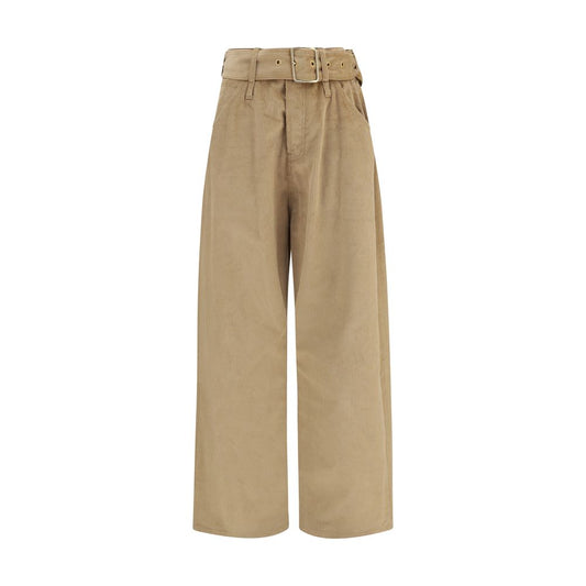 Beige Cotton Casual Pants