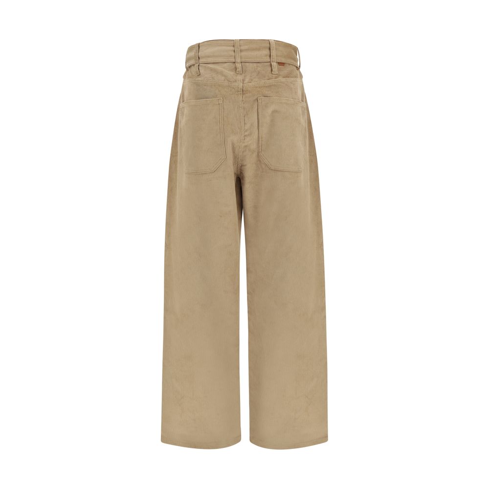Beige Cotton Casual Pants