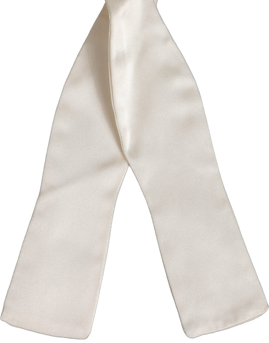 Men White 100% Silk Adjustable Neck Papillon Bow Tie