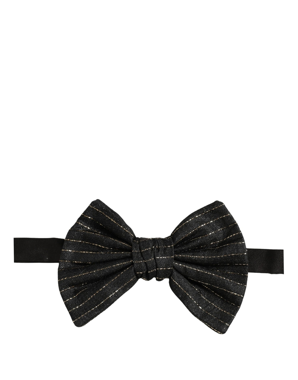 Men Black Pinstripe Silk Adjustable Neck Papillon Bow Tie