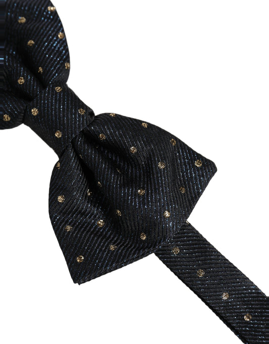 Men Dark Gray Polka Dot Silk Adjustable Neck Papillon Bow Tie