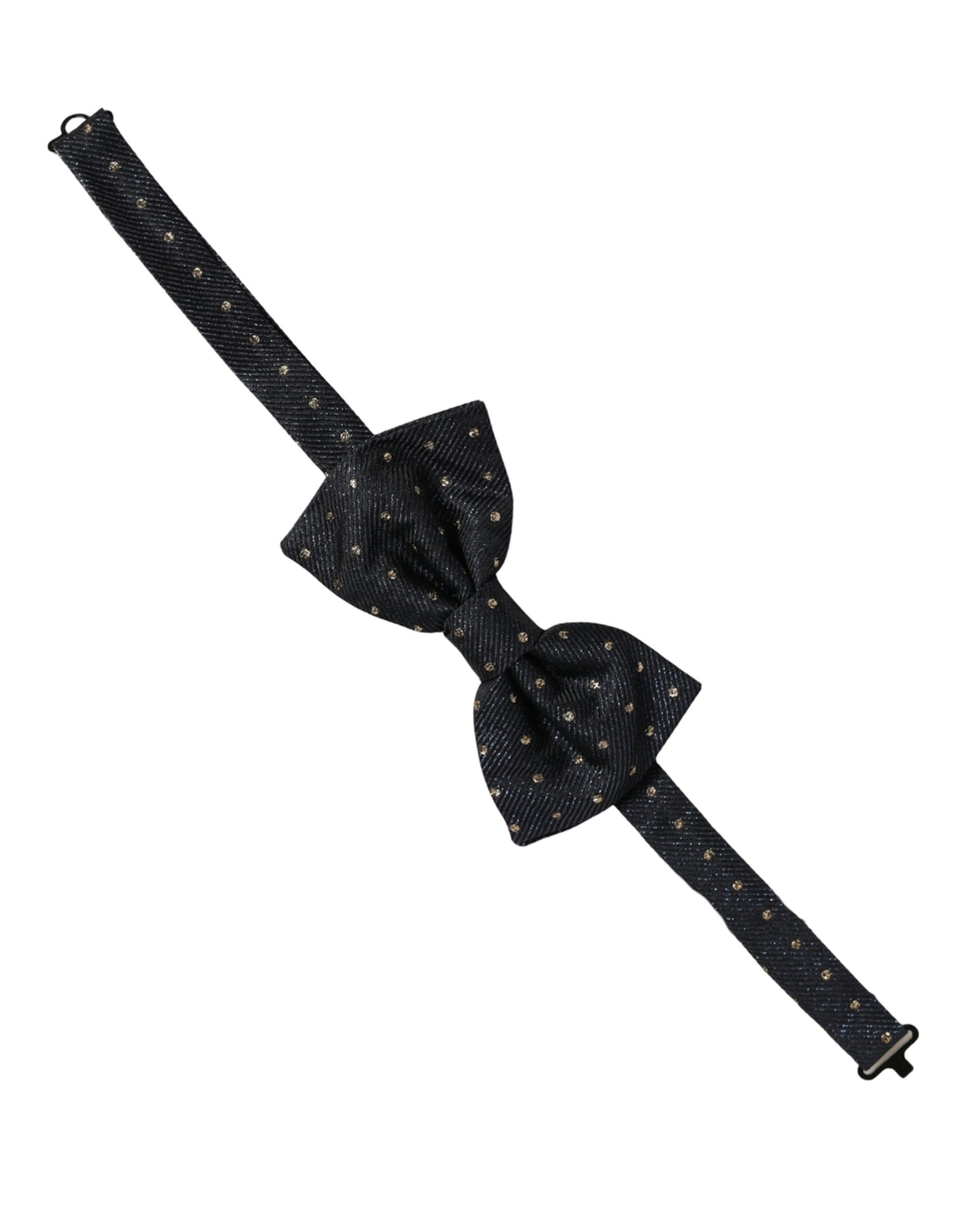 Men Black Polka Dot Silk Adjustable Neck Papillon Bow Tie