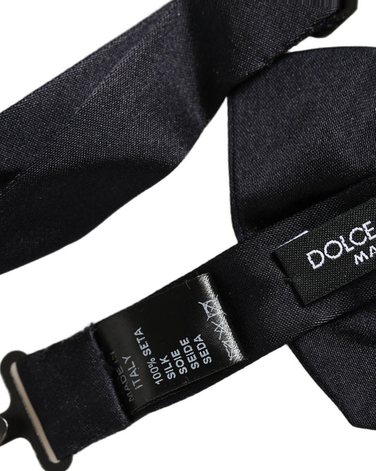 Men Dark Blue 100% Silk Adjustable Neck Papillon Bow Tie
