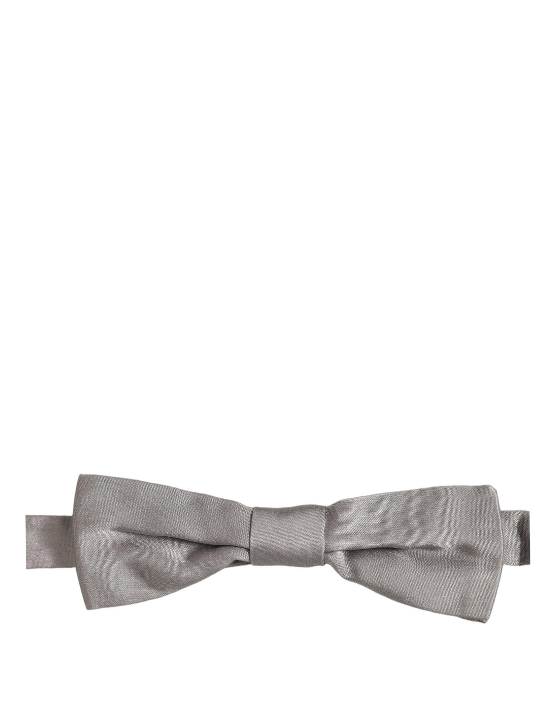 Men Gray 100% Silk Adjustable Neck Papillon Bow Tie