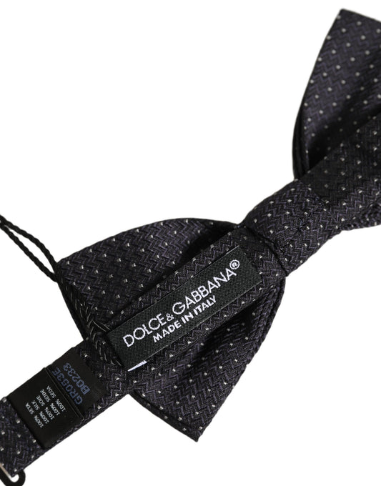 Dark Blue White Polka Dot Adjustable Neck Papillon Bow Tie