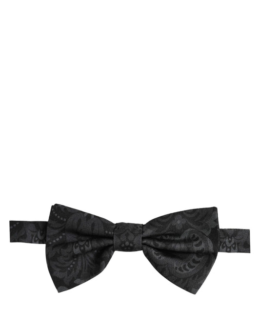Men Black Paisley SIlk Adjustable Neck Papillon Bow Tie