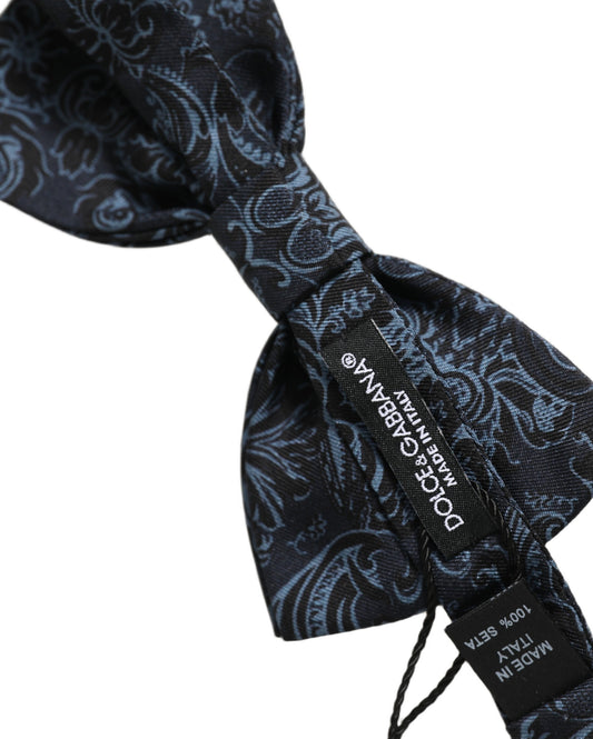 Men Black Blue Paisley Adjustable Neck Papillon Bow Tie