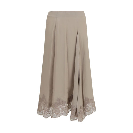 Beige Acetate Midi Skirt