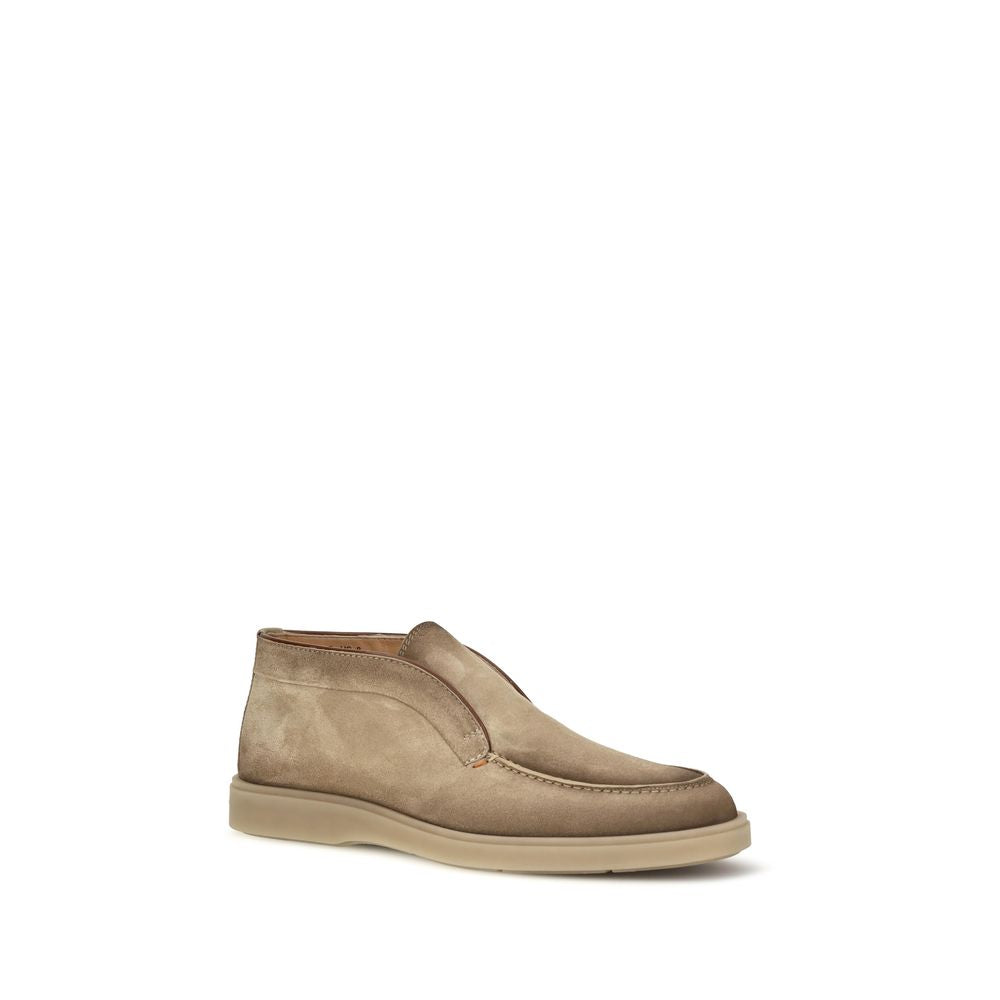 Beige Suede Leather Slip-On Loafers