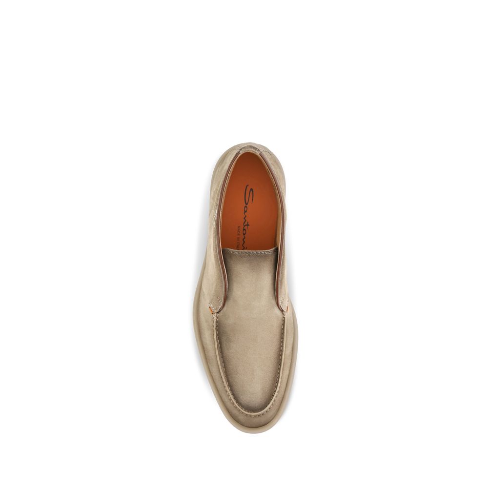 Beige Suede Leather Slip-On Loafers