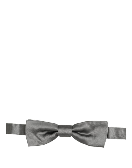 Men Gray 100% Silk Adjustable Neck Papillon Bow Tie