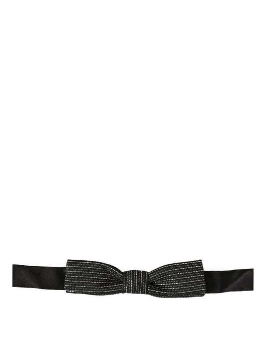 Men Dark Blue Silver Ribbed Adjustable Neck Papillon  Bow Tie