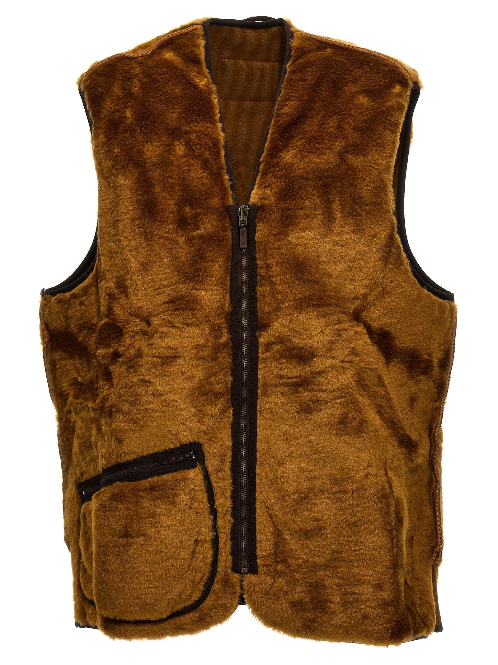 Brown Polyester Sleeveless Jacket