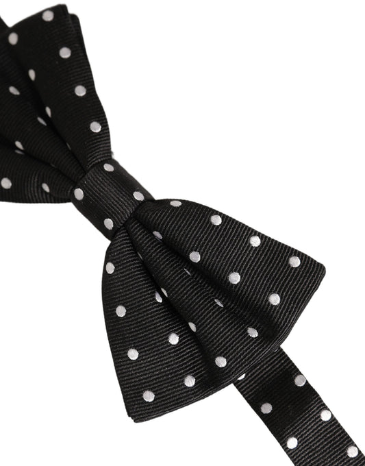 Black White Polka Dot Adjustable Neck Papillon Bow Tie