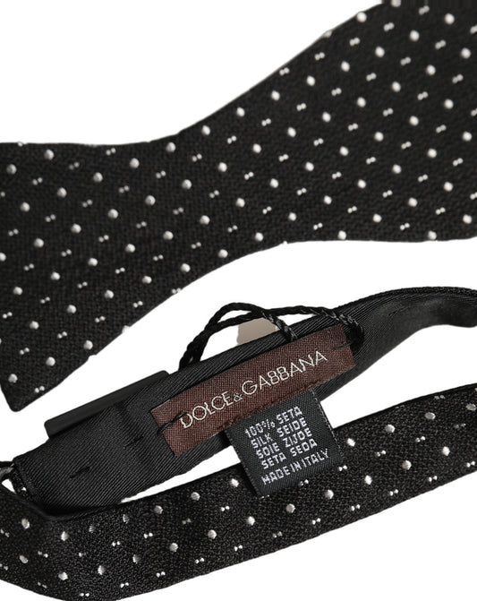 Black White Polka Dot Adjustable Neck Papillon Bow Tie