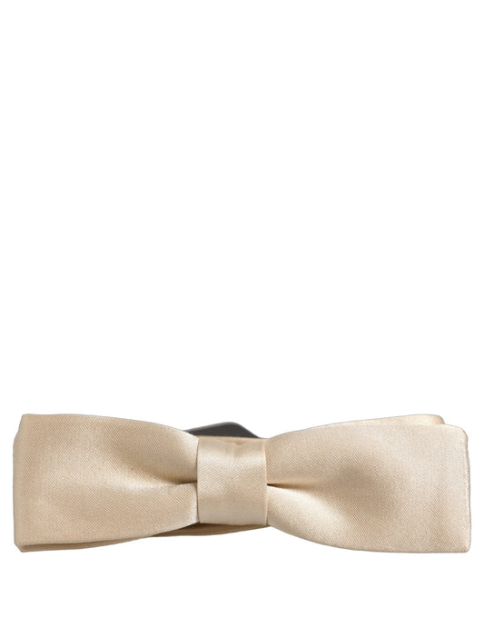 Men Beige 100% Silk Adjustable Neck Papillon Bow Tie