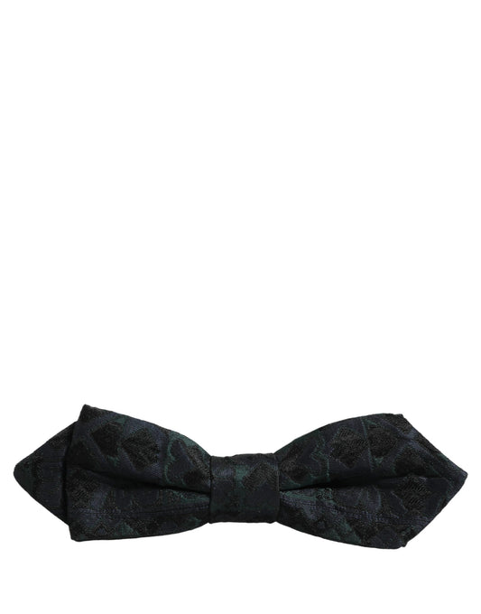 Men Black Green Paisley Adjustable Neck Papillon Bow Tie