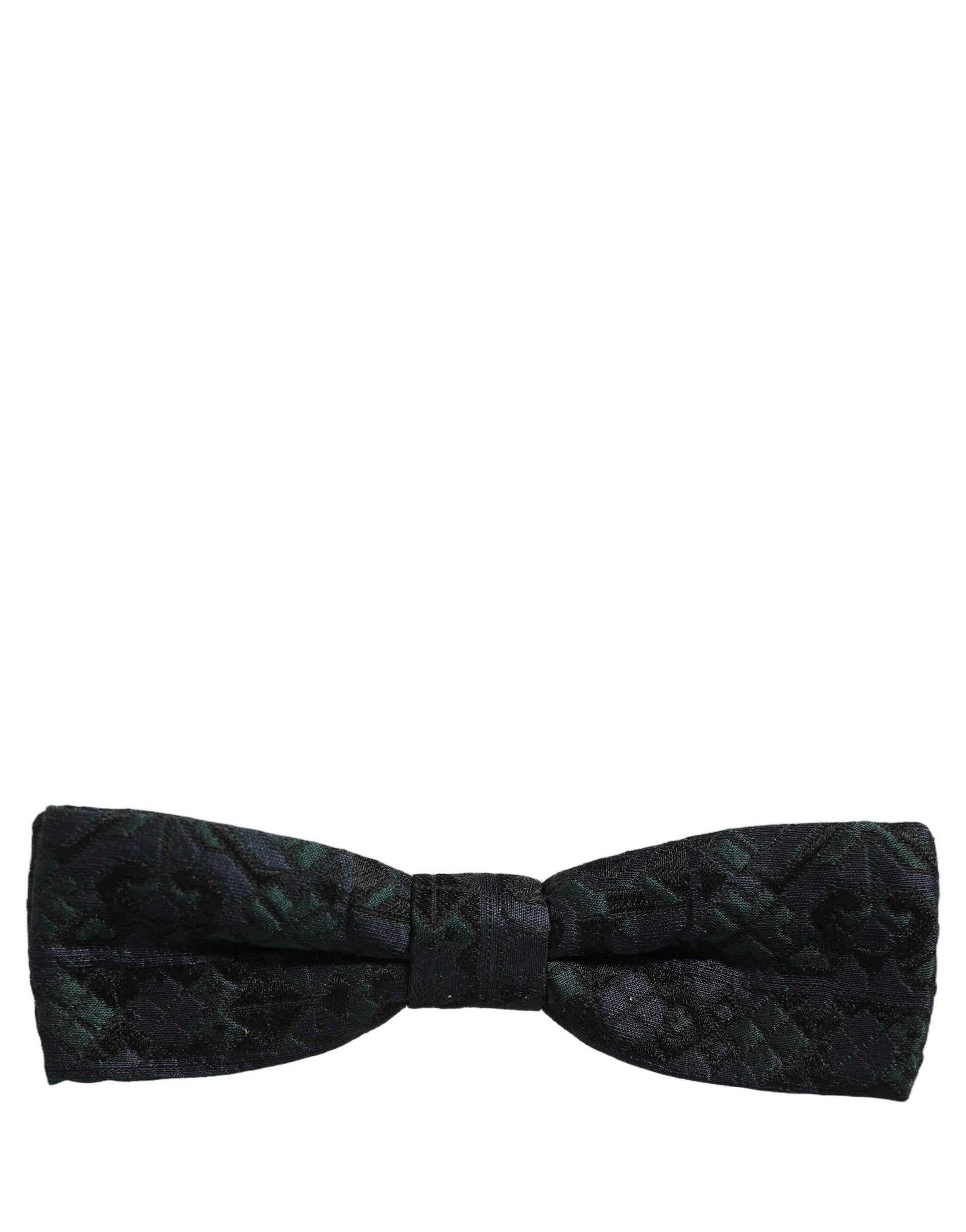 Men Black Green Paisley Adjustable Neck Papillon Bow Tie