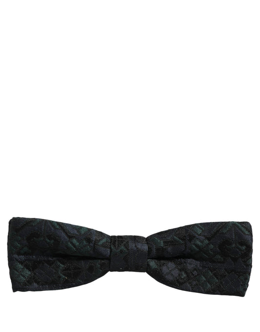 Men Black Green Paisley Adjustable Neck Papillon Bow Tie