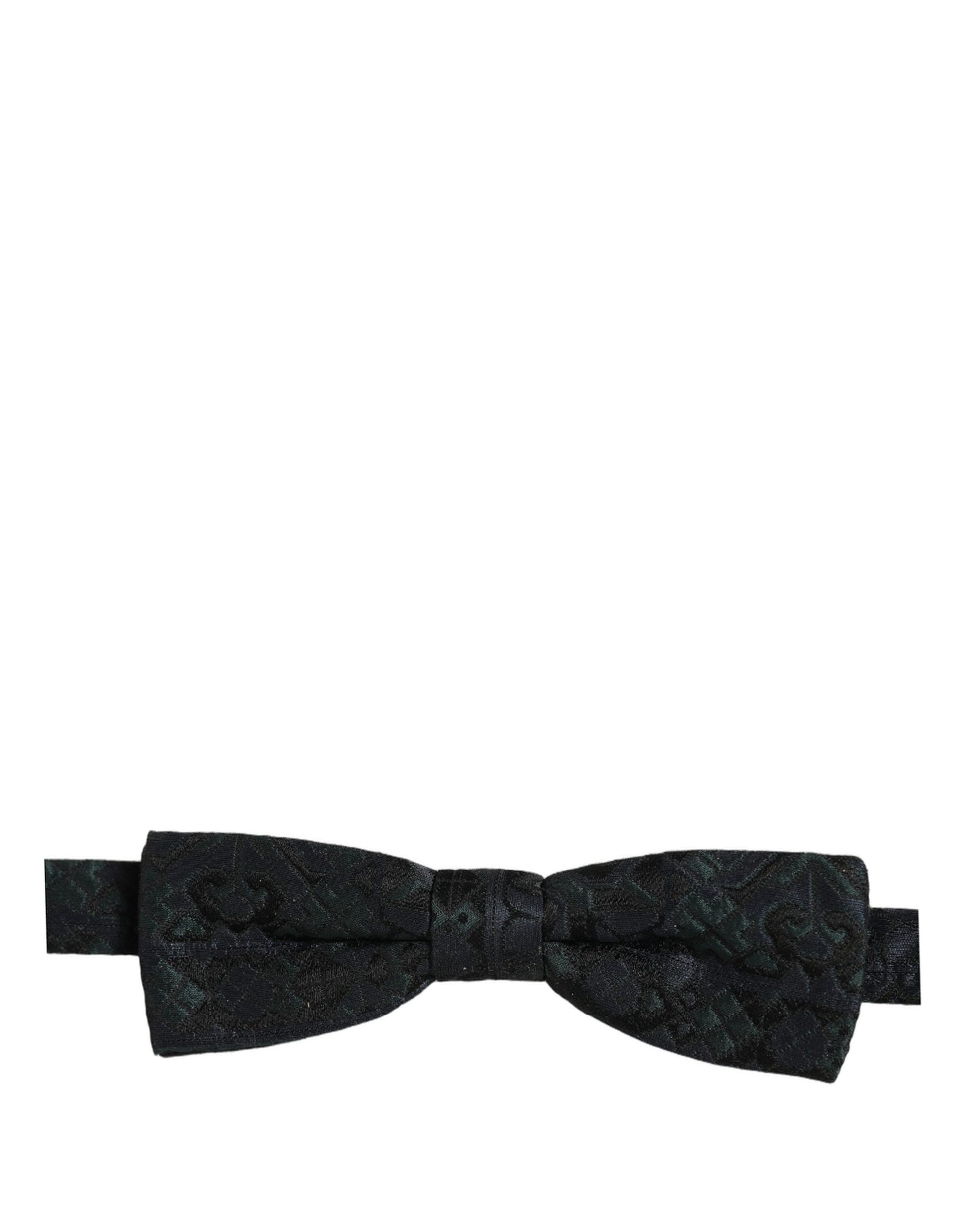 Men Black Green Paisley Adjustable Neck Papillon Bow Tie