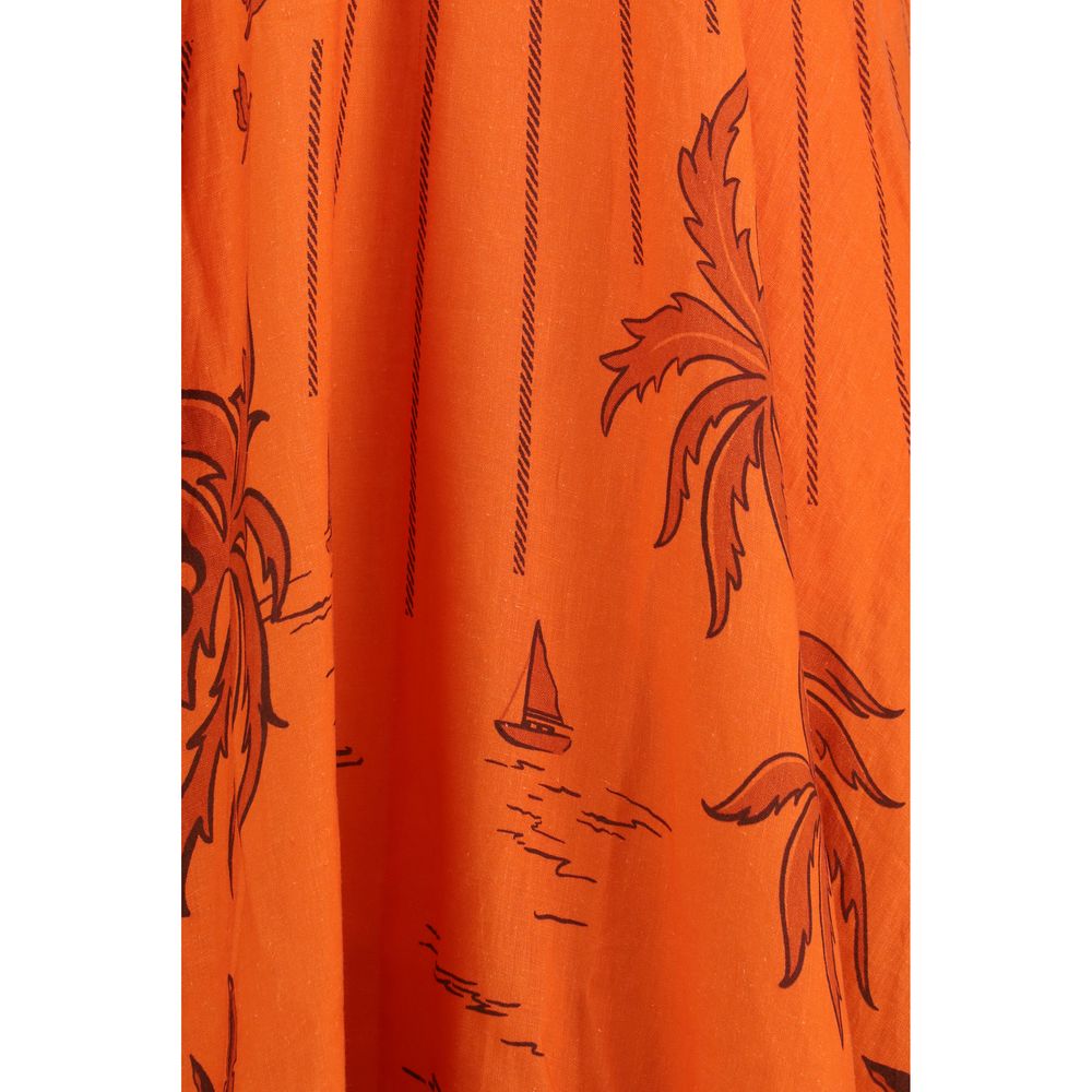Orange Linen Casual Dress