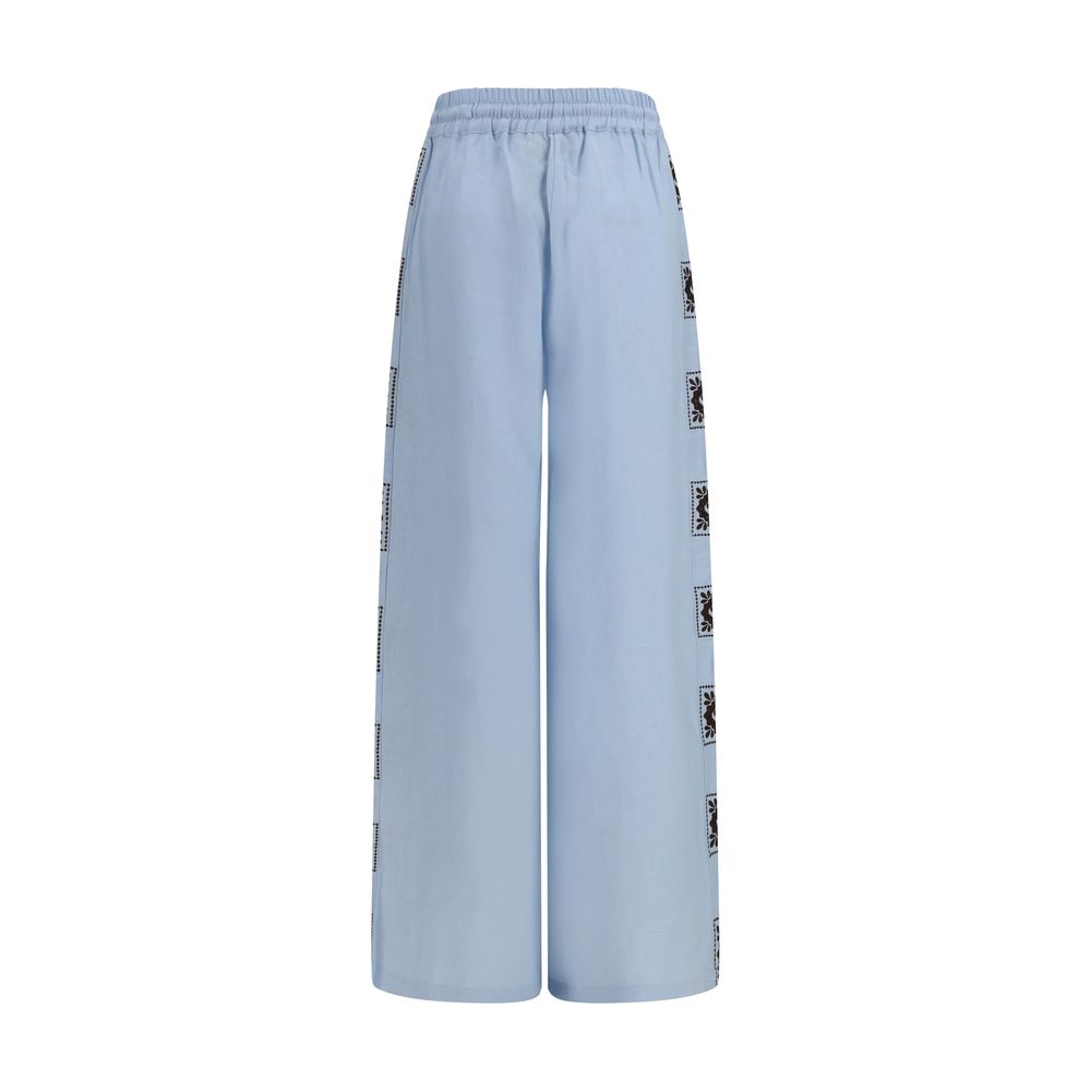 Blue Linen Casual Pants
