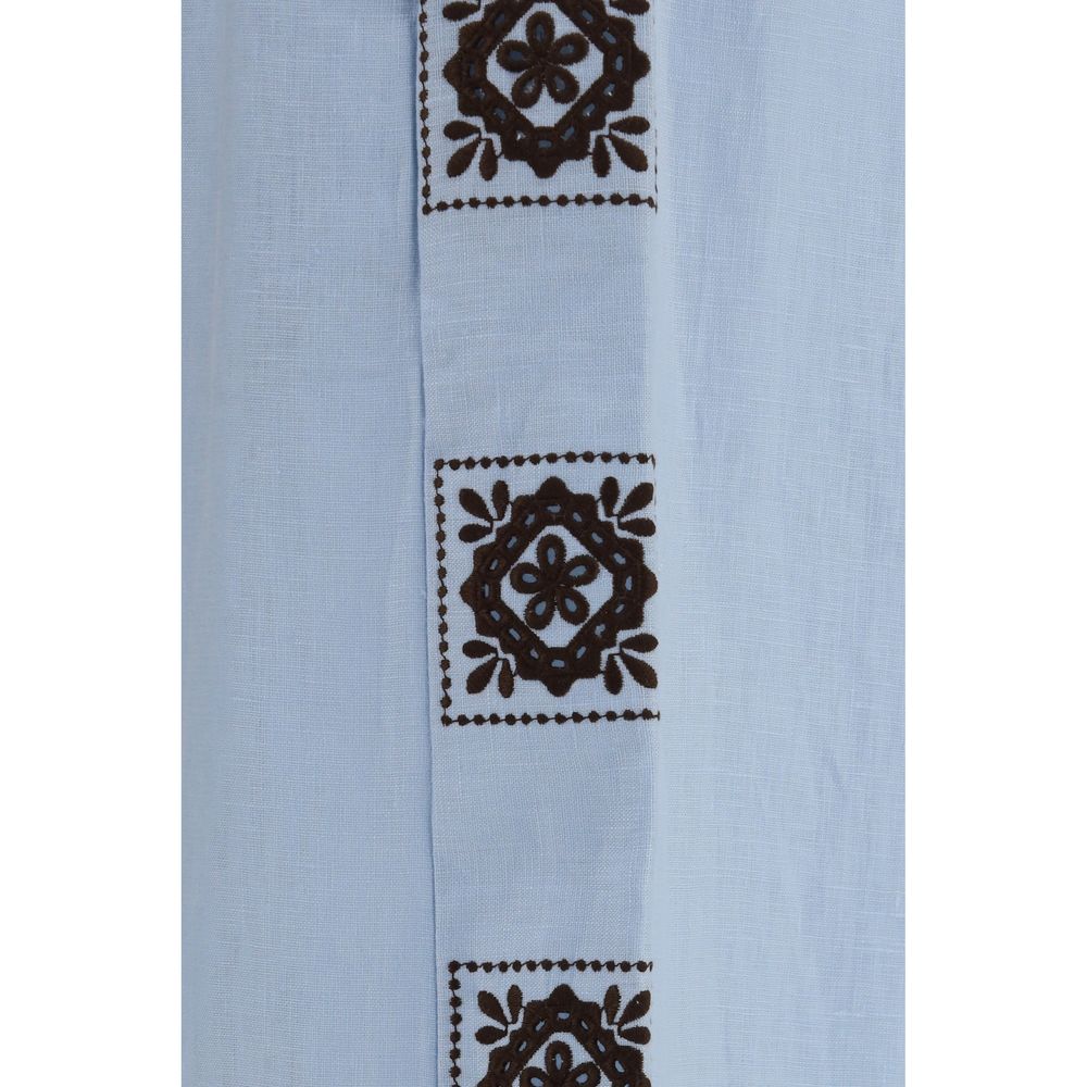 Blue Linen Casual Pants