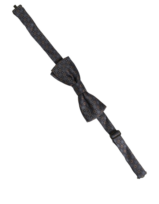 Men Dark Gray Geometric Adjustable Neck Bow Tie