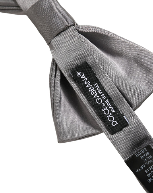 Men Gray 100% Silk Adjustable Neck Papillon Bow Tie