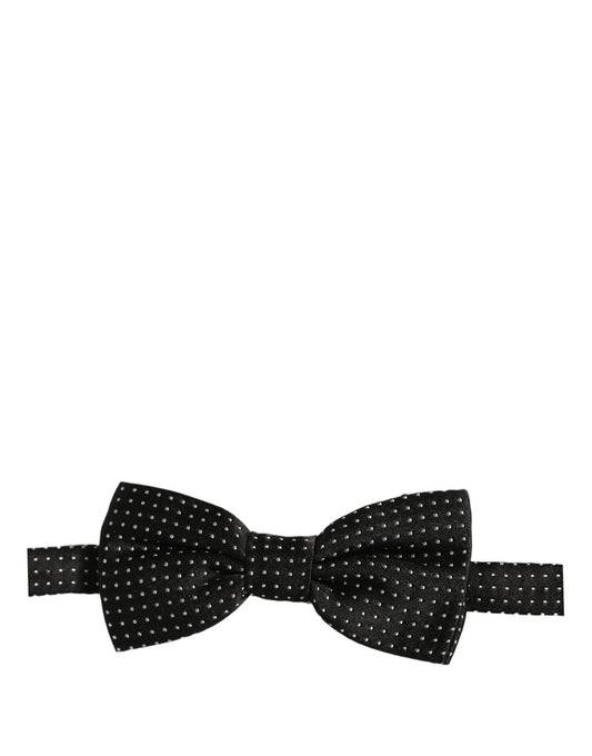 Men Dark Gray White PolkaDot Adjustable Bow Tie