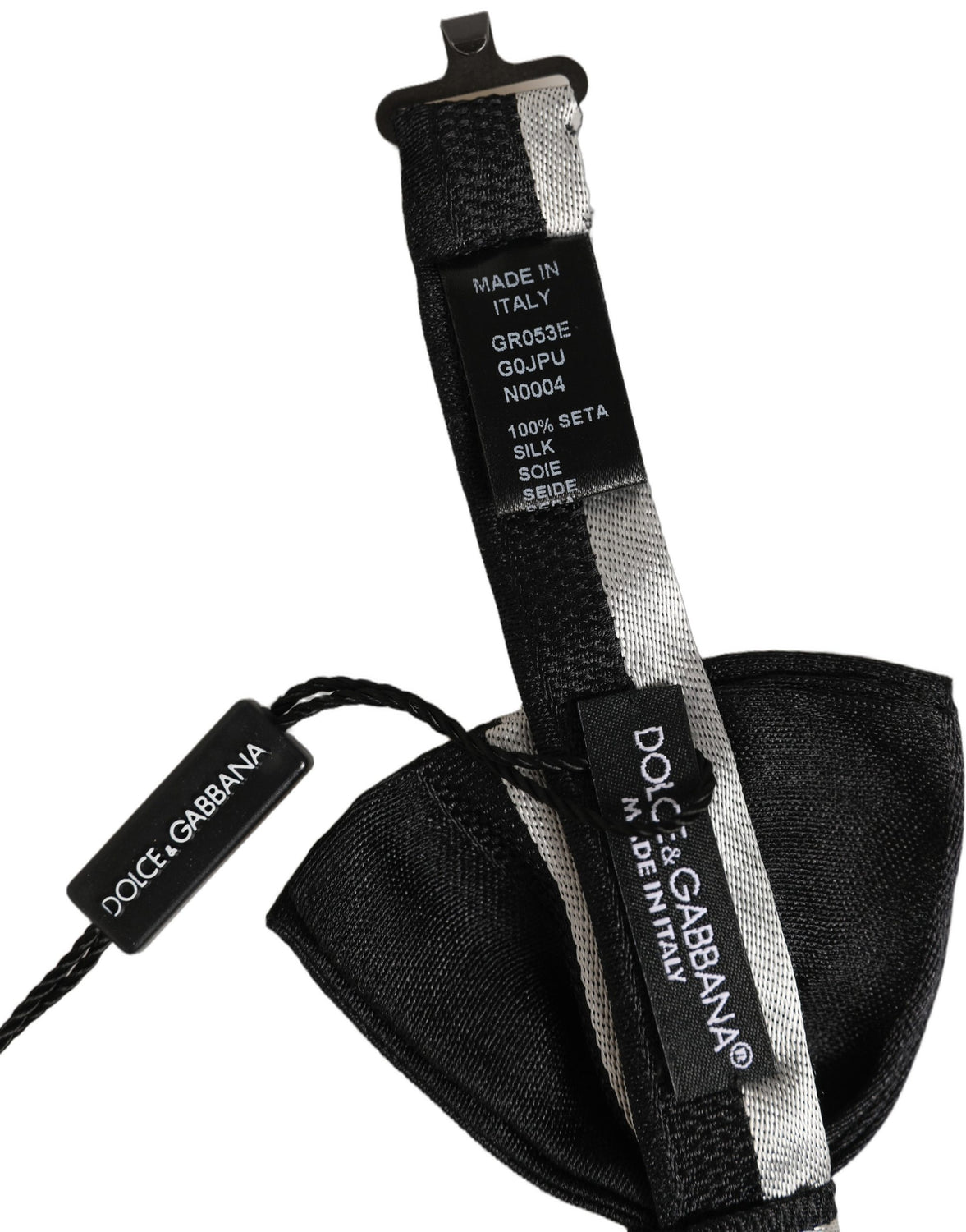 Black Silver 100% Silk Adjustable Neck Papillon Bow Tie