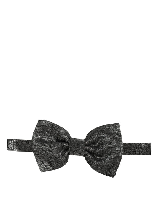 Men Metallic Dark Gray Silk Adjustable Neck Papillon Bow Tie