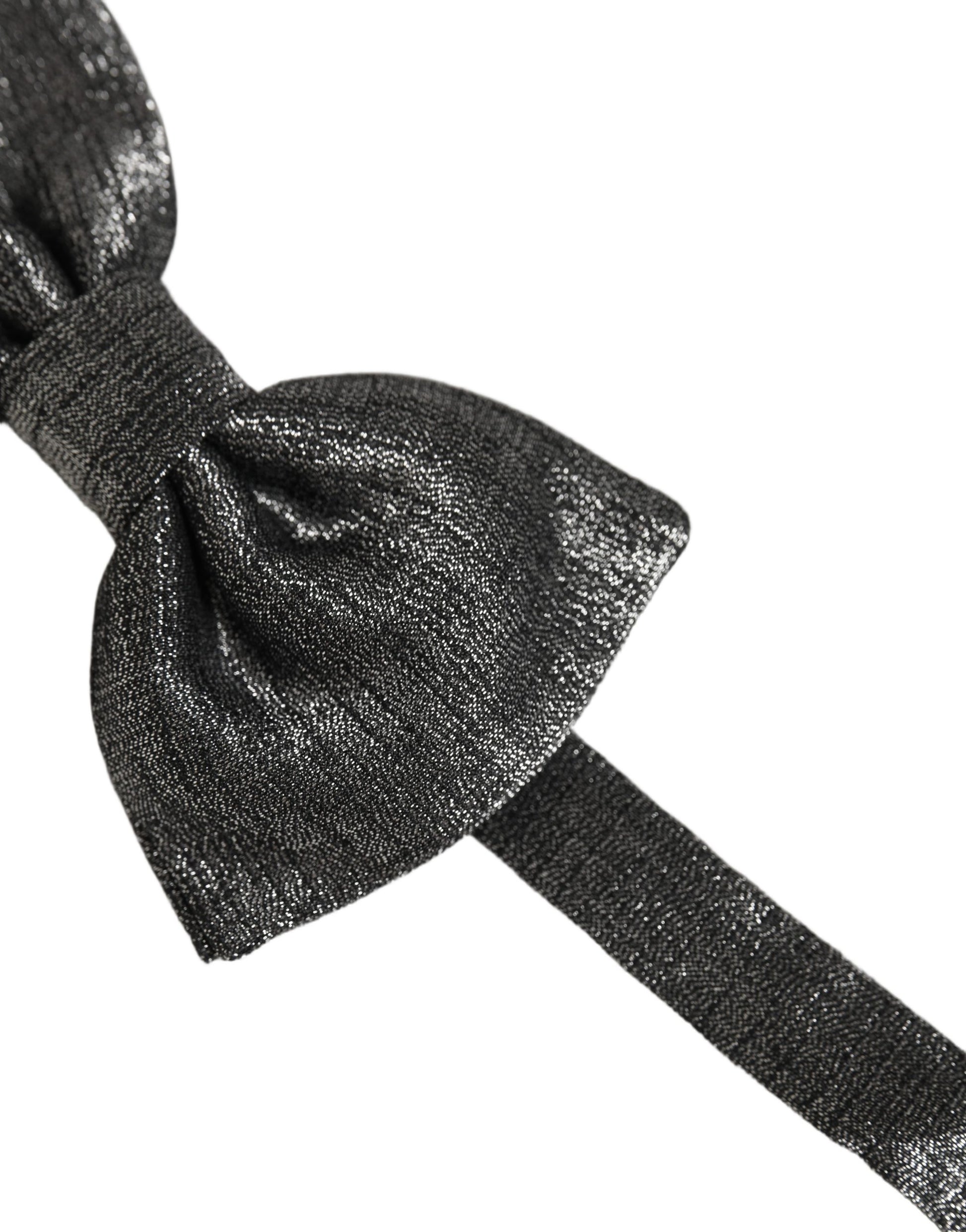 Men Metallic Black Silk Adjustable Neck Papillon Bow Tie