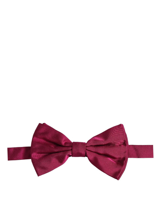Men Burgundy Silk Adjustable Neck Papillon Bow Tie