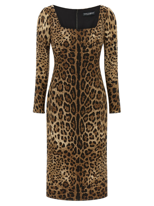 Brown Viscose Midi Dress