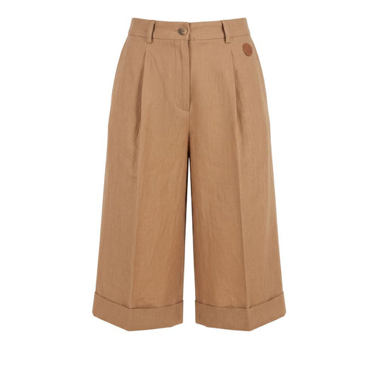 Beige Viscose Women Shorts