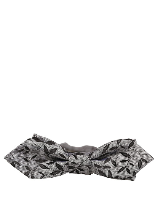 Men Gray Abstract Silk Adjustable Neck Papillon Bow Tie