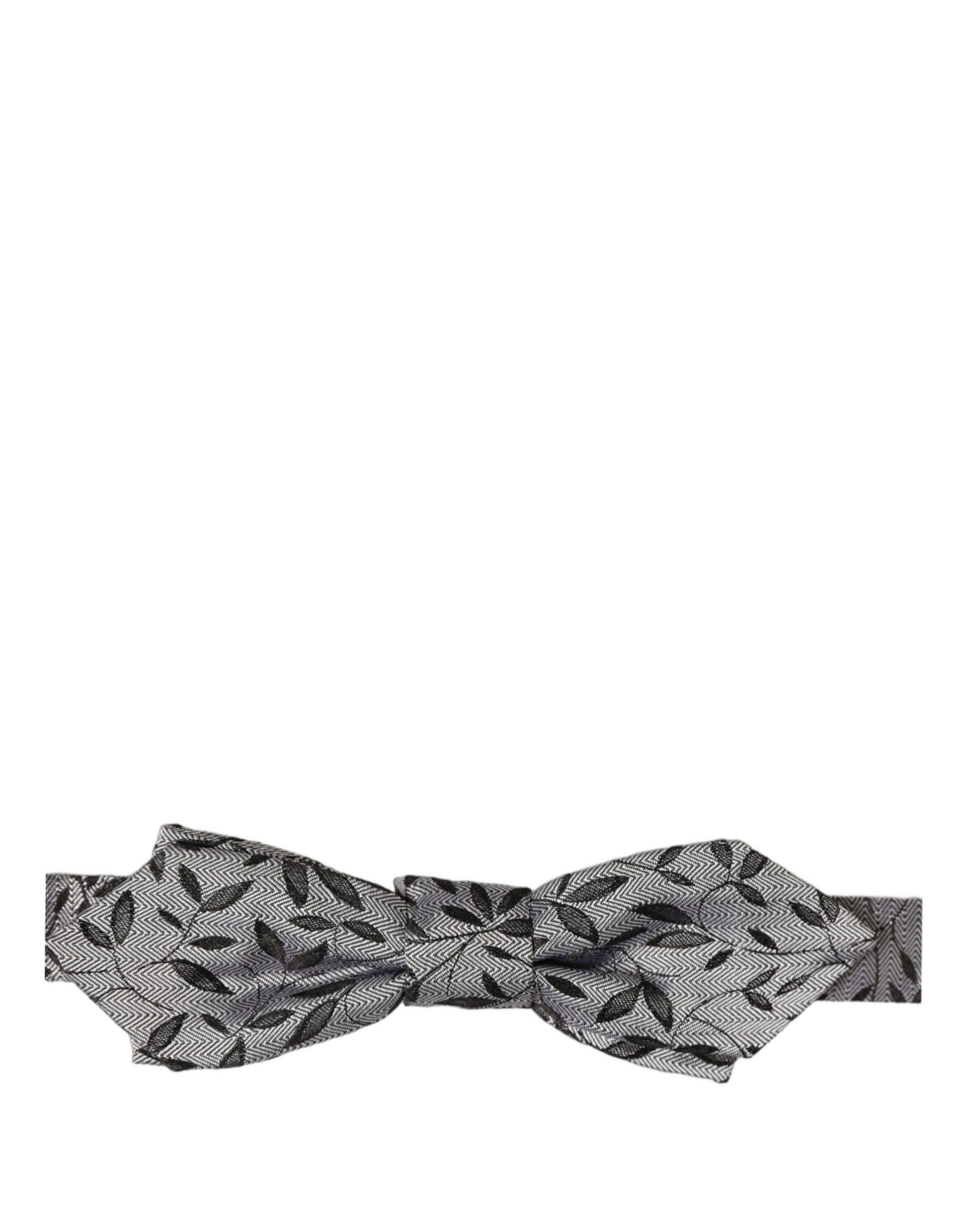 Men Gray Abstract Silk Adjustable Neck Papillon Bow Tie