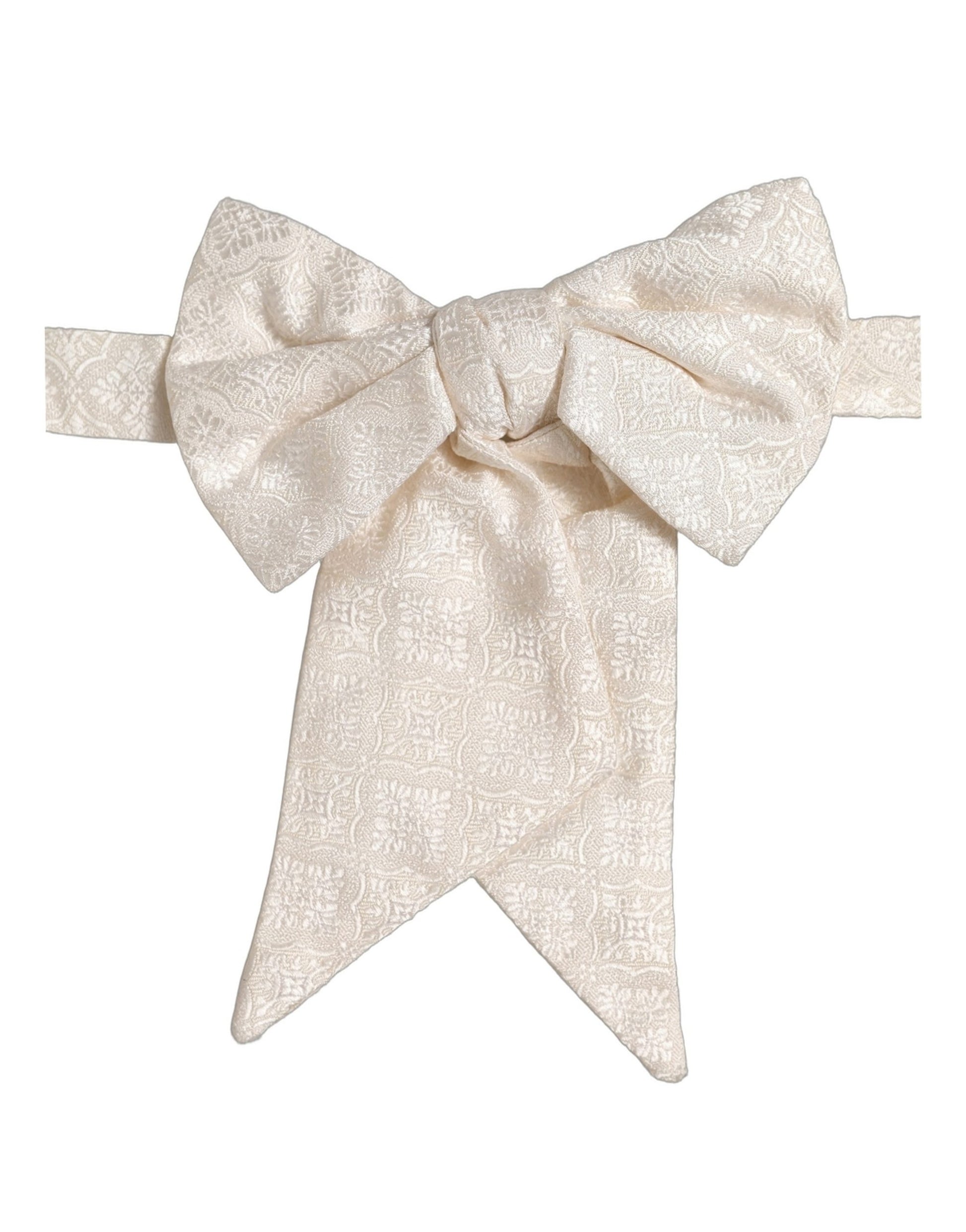 Men White Jacquard Silk Adjustable Neck Papillon Bow Tie