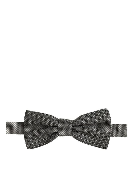 Men Gray Silk Patterned Adjustable Neck Papillon Bow Tie