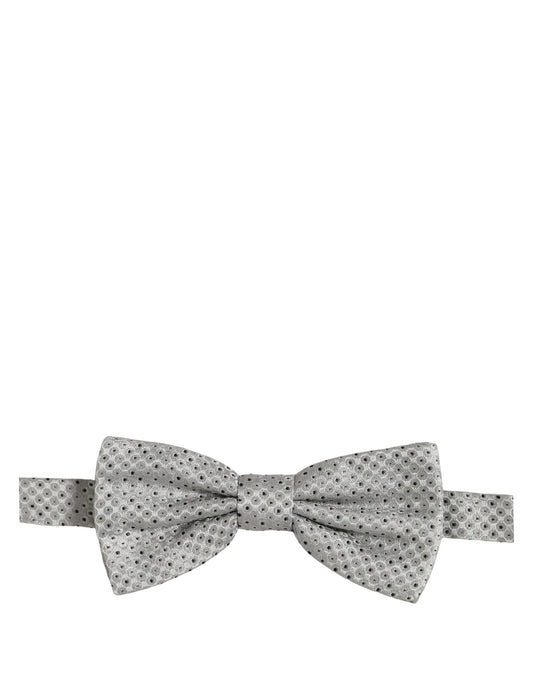 Men Black Gray Polka Dot Adjustable Neck Papillon Bow Tie