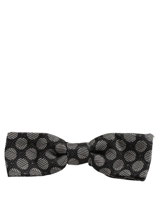 Dark Gray White Geometric Silk Adjustable Neck Papillon Bow Tie