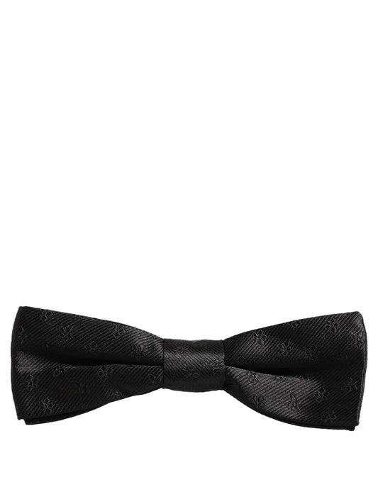 Men Black Floral Silk Adjustable Neck Papillon Bow Tie