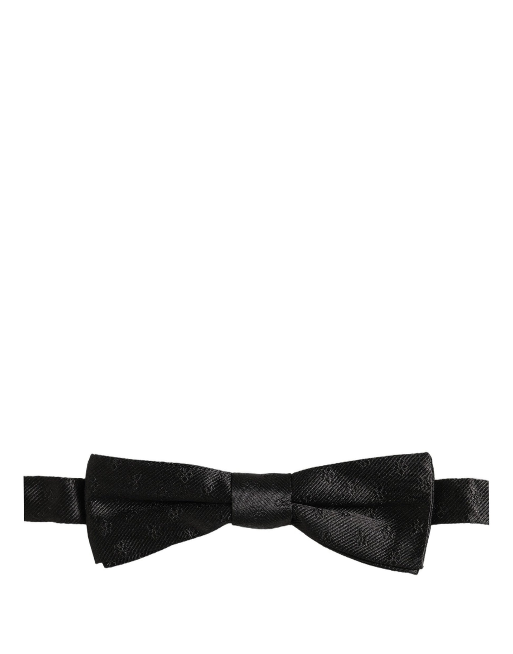 Men Black Floral Silk Adjustable Neck Papillon Bow Tie