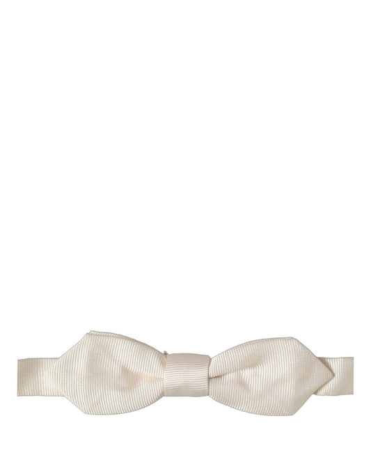 Men Off White Silk Adjustable Neck Papillon Bow Tie